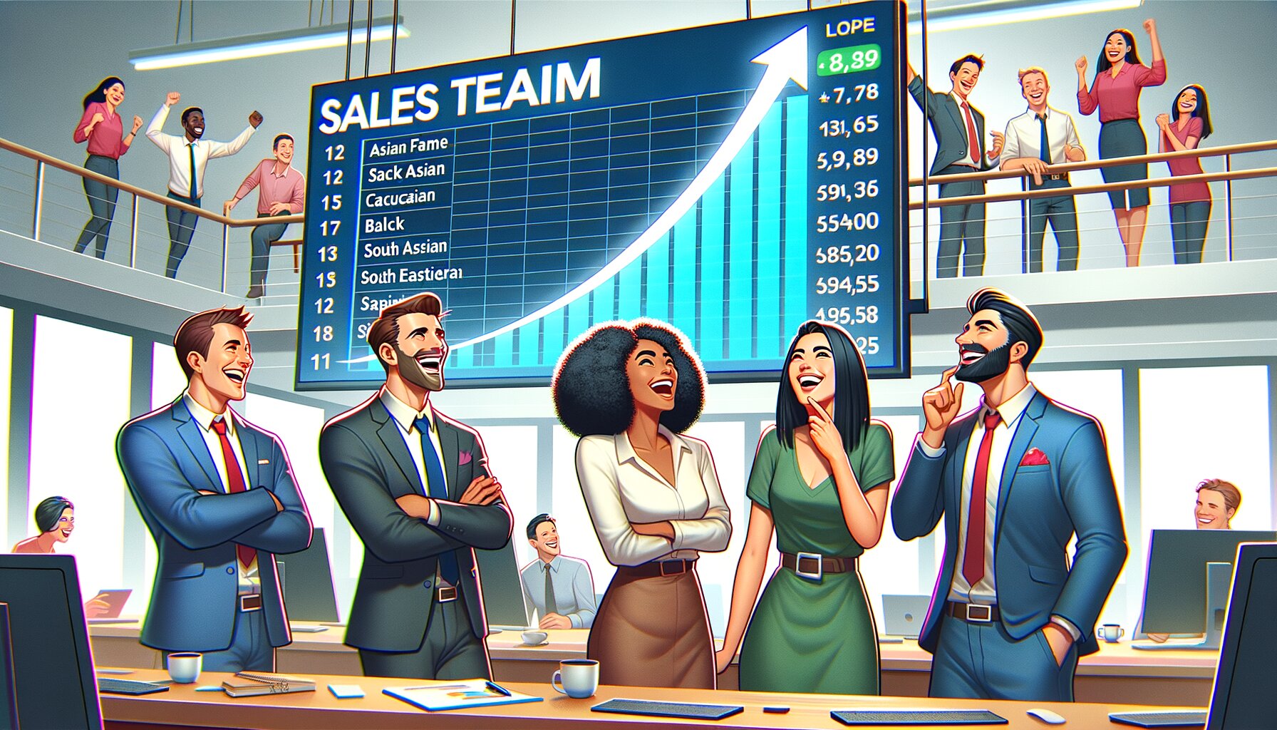 Sales-Team schaut begeistert auf Rangliste