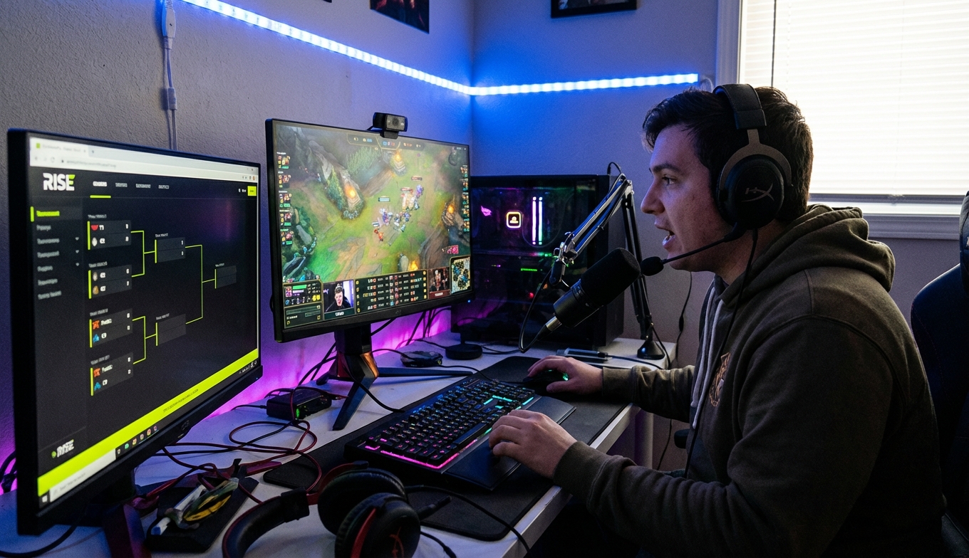 Esports streamer with bracket on second monitor