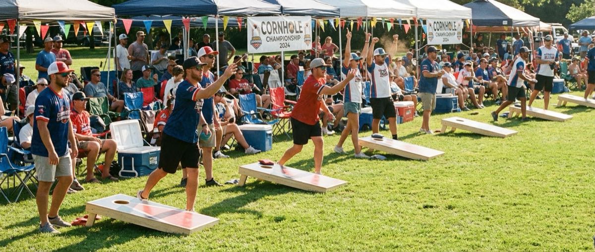 Everything you need to run a cornhole tournament — format selection, scoring rules, how many boards to bring, time management, and bracket display.