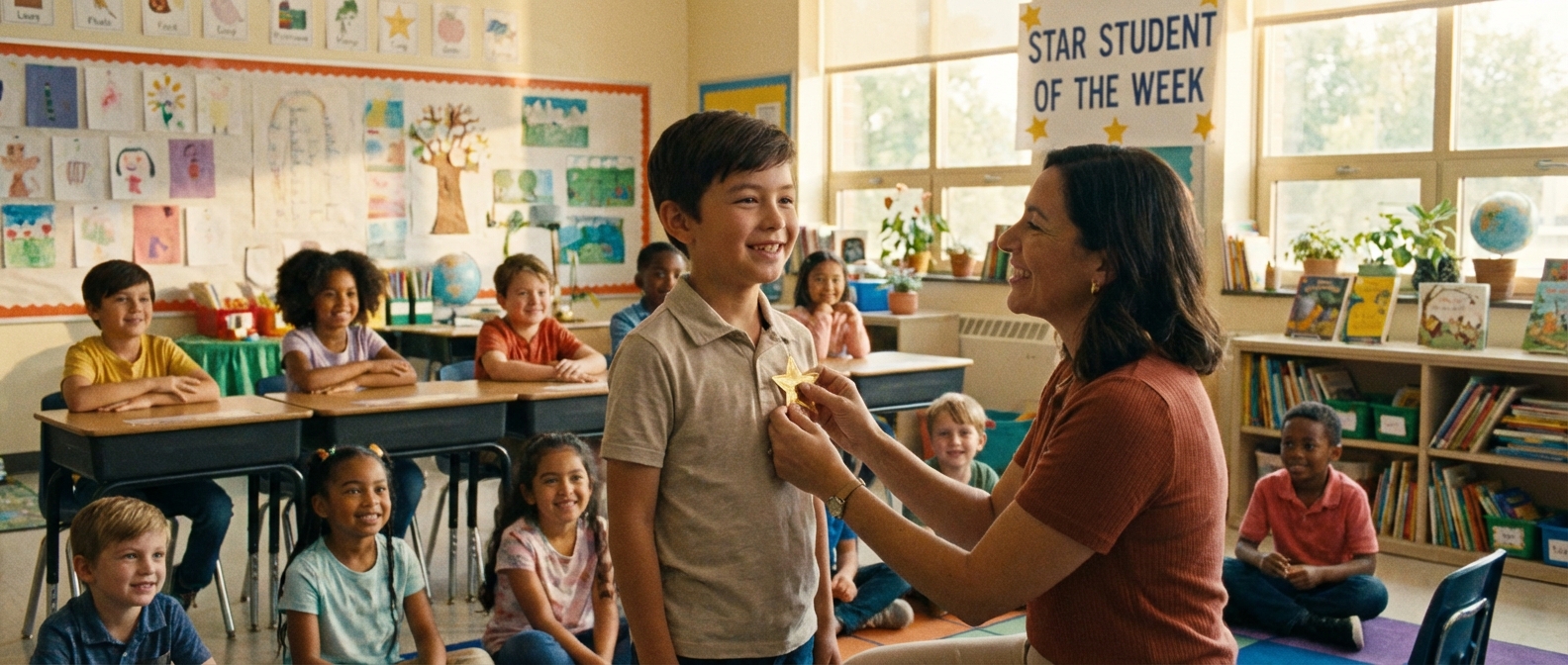 Classroom reward system with gold stars